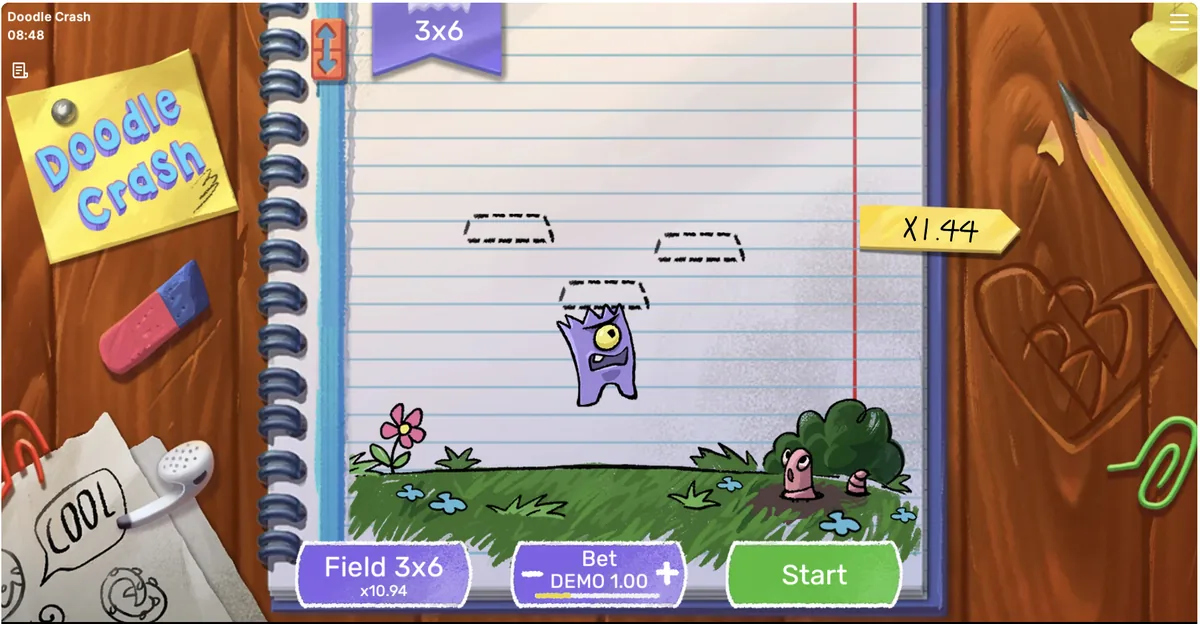 doodle-crash 3x6 field gameplay showing platform grid during a demo session