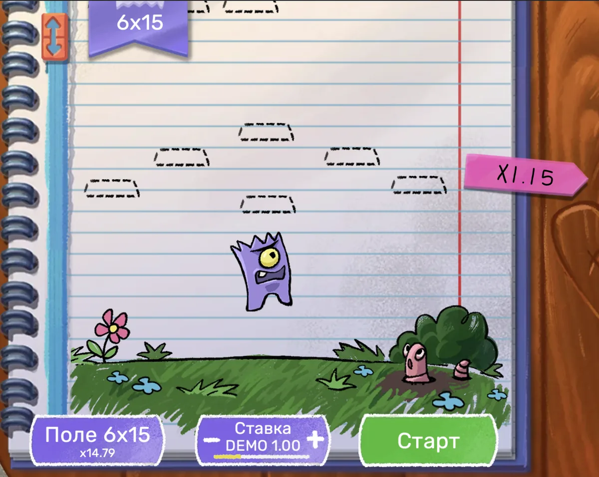 doodle-crash 6x15 field gameplay showing the maximum field size with 6 columns and 15 levels