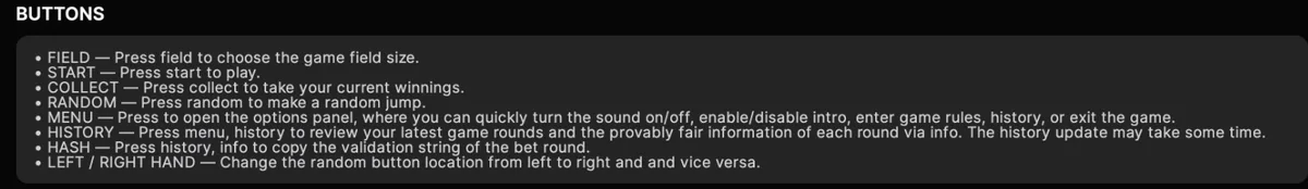 doodle-crash interface buttons guide showing FIELD, START, COLLECT, RANDOM, MENU, and HASH button locations and functions